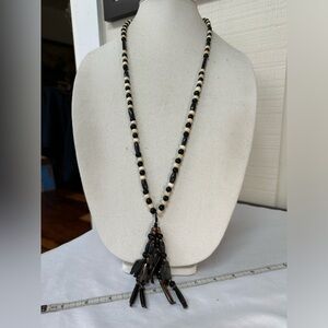 Carved elephant tassel trade bead necklace